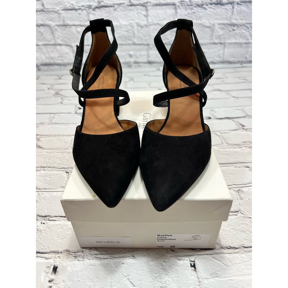 Garnet Hill Black Suede D’Orsay Block Heeled Shoes size 39 Style 33924